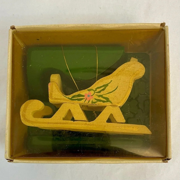 Vintage Russ Country Antique Ornaments Wooden Sleigh Style # BX 2056. - Picture 2 of 10